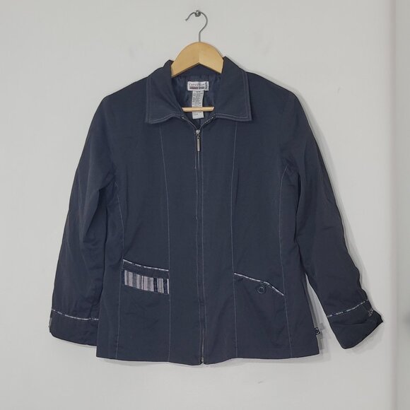 Conviction Black Grey Cotton Blend Lightweight Full Zip Up Casual Jacket Medium - Picture 2 of 16